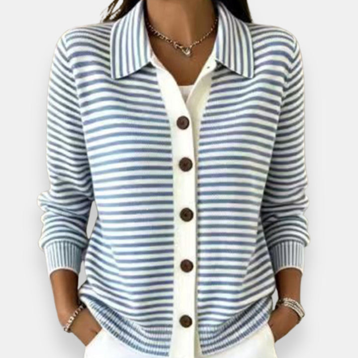 Christine gestreifte Strickjacke in Hellblau