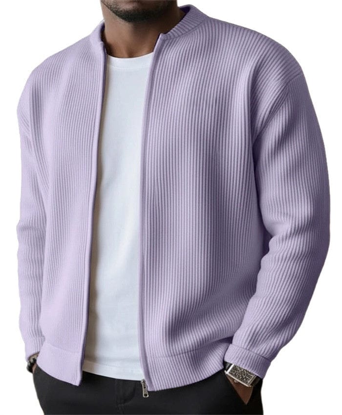 Daniel – Geripptes Zip-Cardigan in Lila