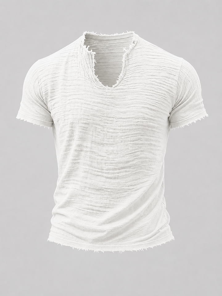 René Vintage T-Shirt mit V-Ausschnitt in Weiss