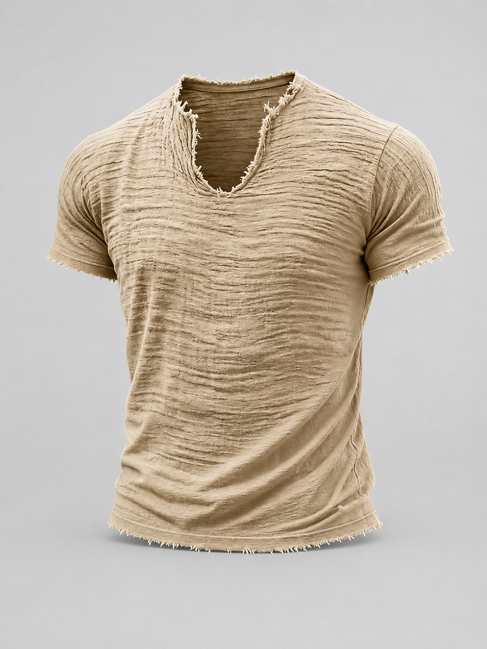 René Vintage T-Shirt mit V-Ausschnitt in Khaki