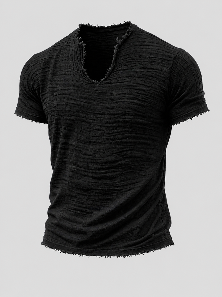 René Vintage T-Shirt mit V-Ausschnitt in Schwarz