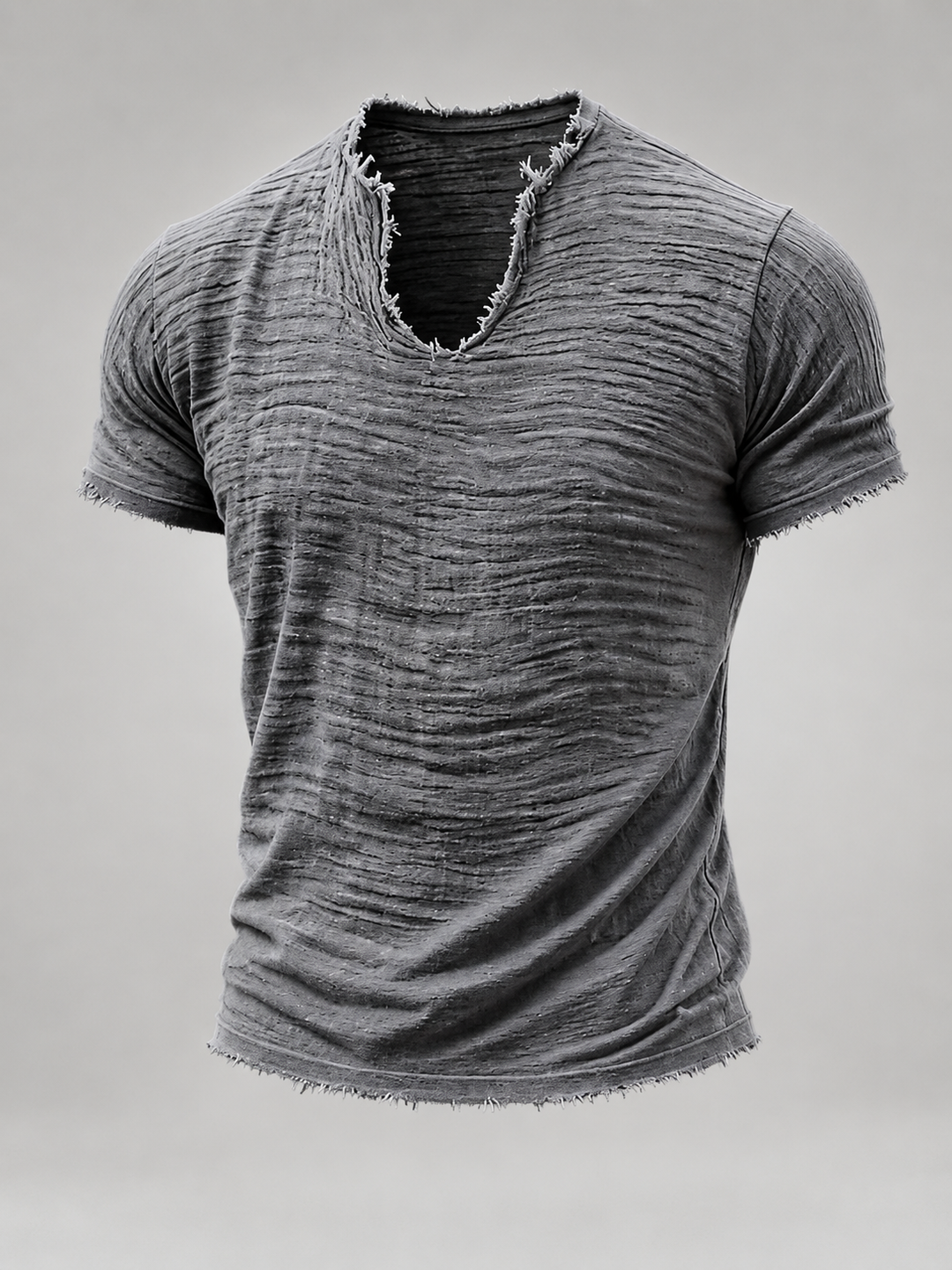 René Vintage T-Shirt mit V-Ausschnitt in Grau