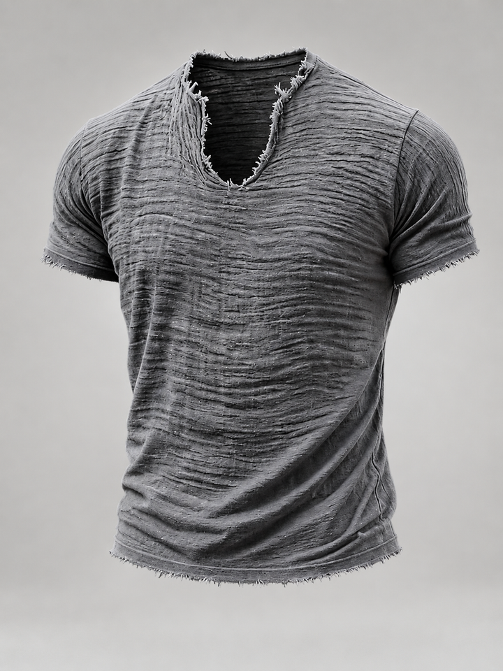 René Vintage T-Shirt mit V-Ausschnitt in Grau