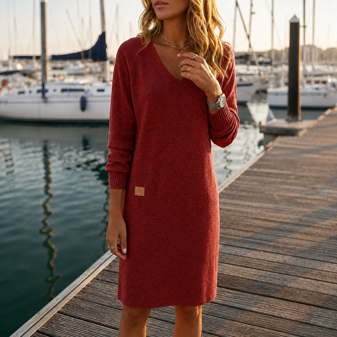 Carola – weiches Midikleid in Rot mit V-Ausschnitt
