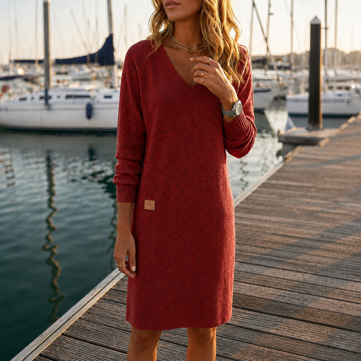 Carola – weiches Midikleid in Rot mit V-Ausschnitt