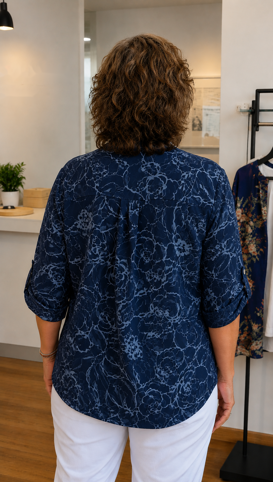 Gabriele Bluse in Dunkelblau, Rückansicht