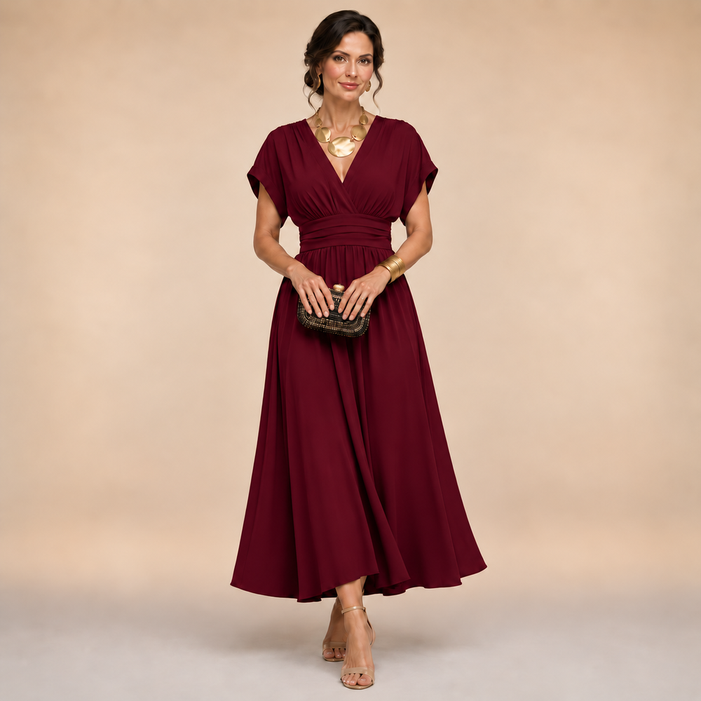 Almut – Wickel-Midikleid in Weinrot