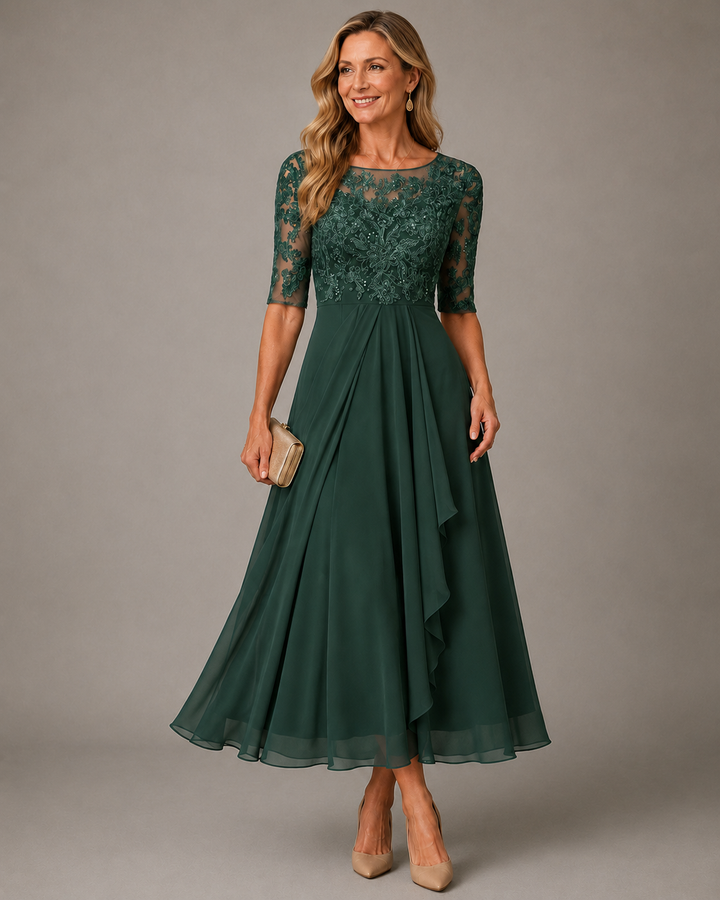 Evelyn Spitzen-Midikleid in Grün