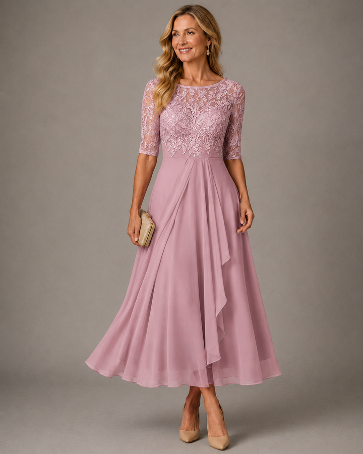 Evelyn Spitzen-Midikleid in Rosa