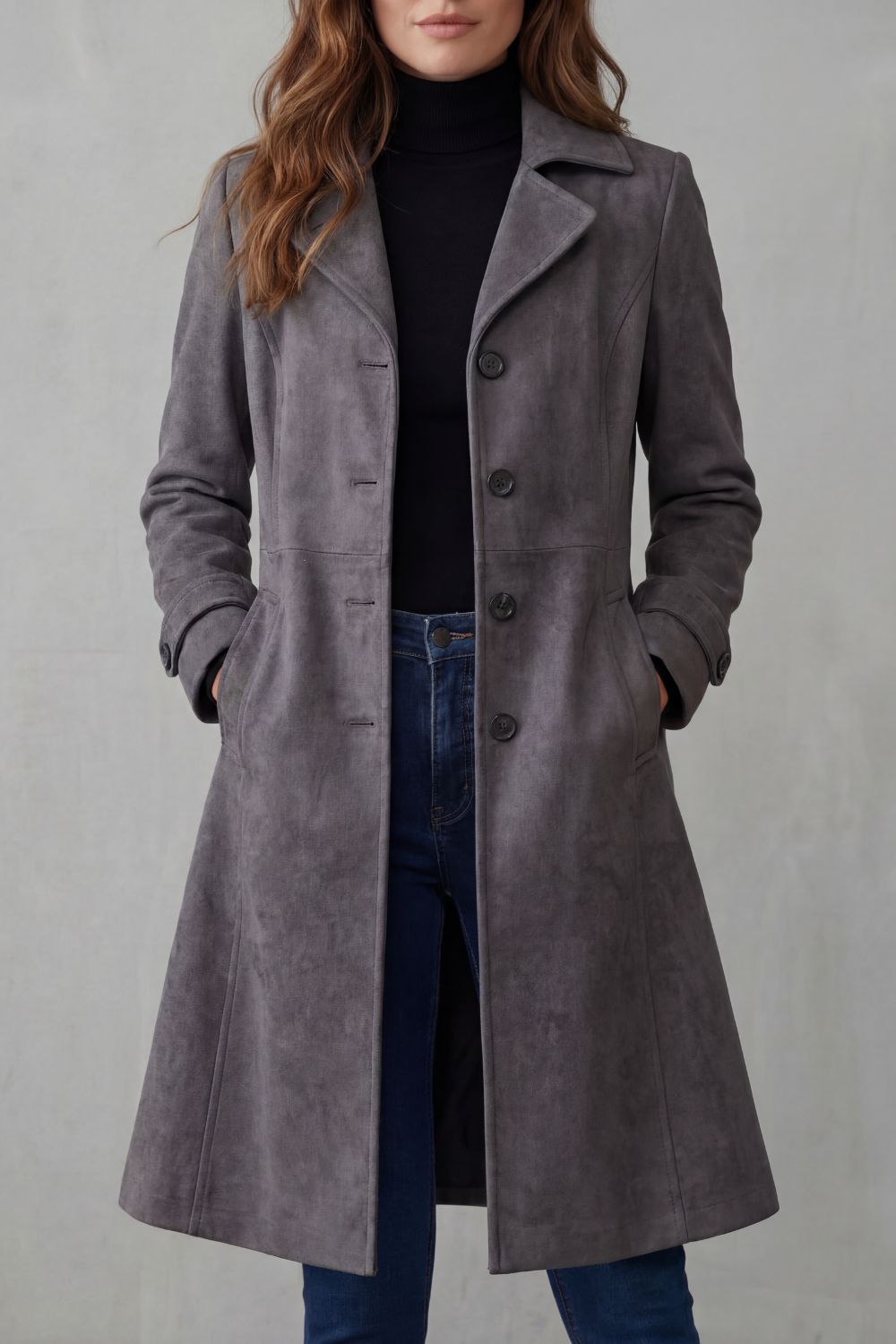 Helena – langer Mantel im Vintage-Stil in Anthrazit