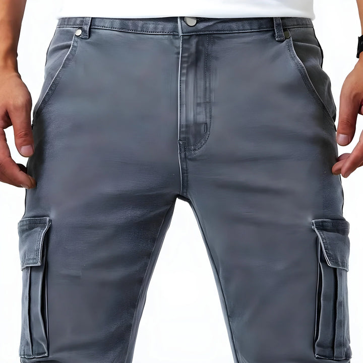 Dominik Cargo Stretch-Hose in Grau, Detail des Bundes