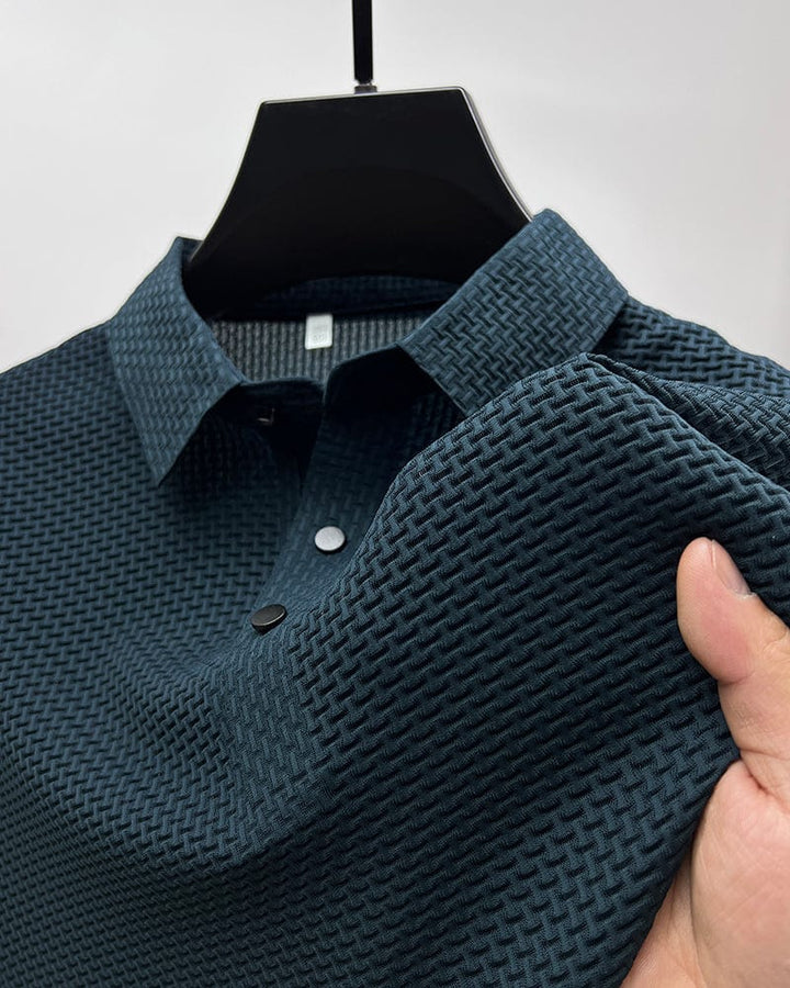 Anton Poloshirt in Marineblau, Detailansicht der Struktur