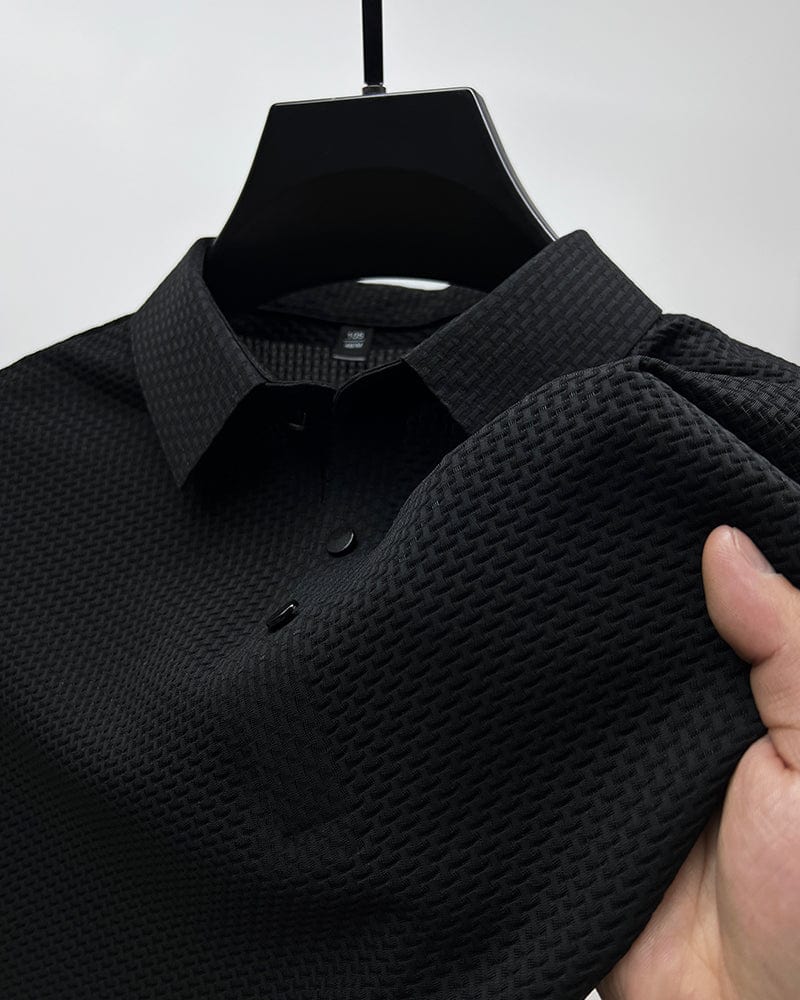 Anton Poloshirt in Schwarz, Detailansicht der Struktur