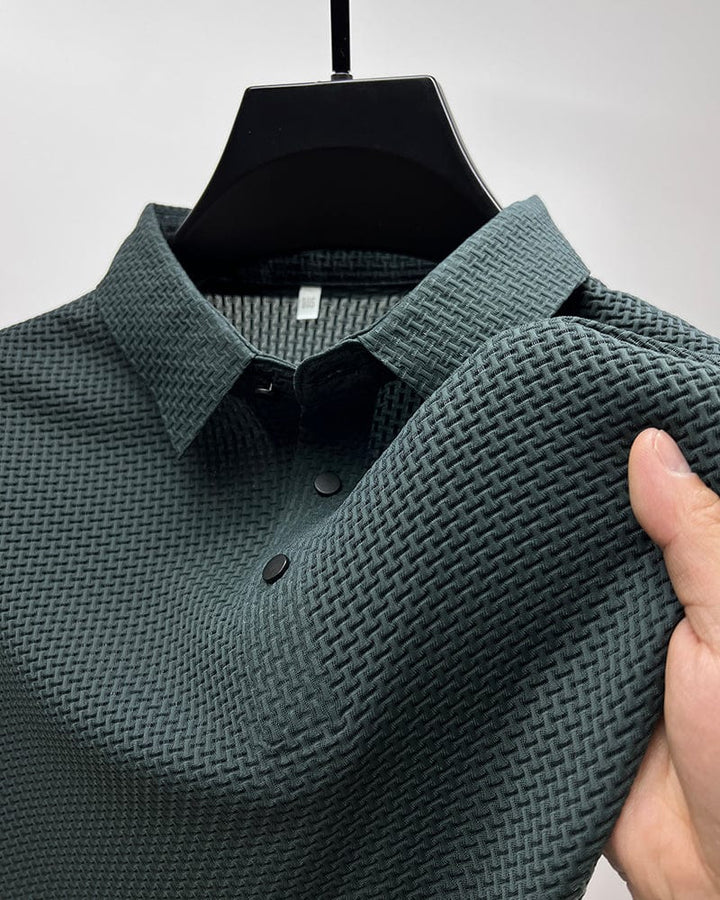 Anton Poloshirt in Dunkelgrün, Detailansicht der Struktur