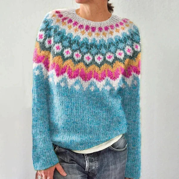 Rosmarie – Hellblauer Strickpullover mit nordischem Muster