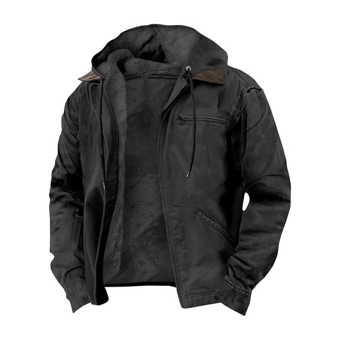 Markus – Kapuzenjacke in Schwarz mit Fleecefutter