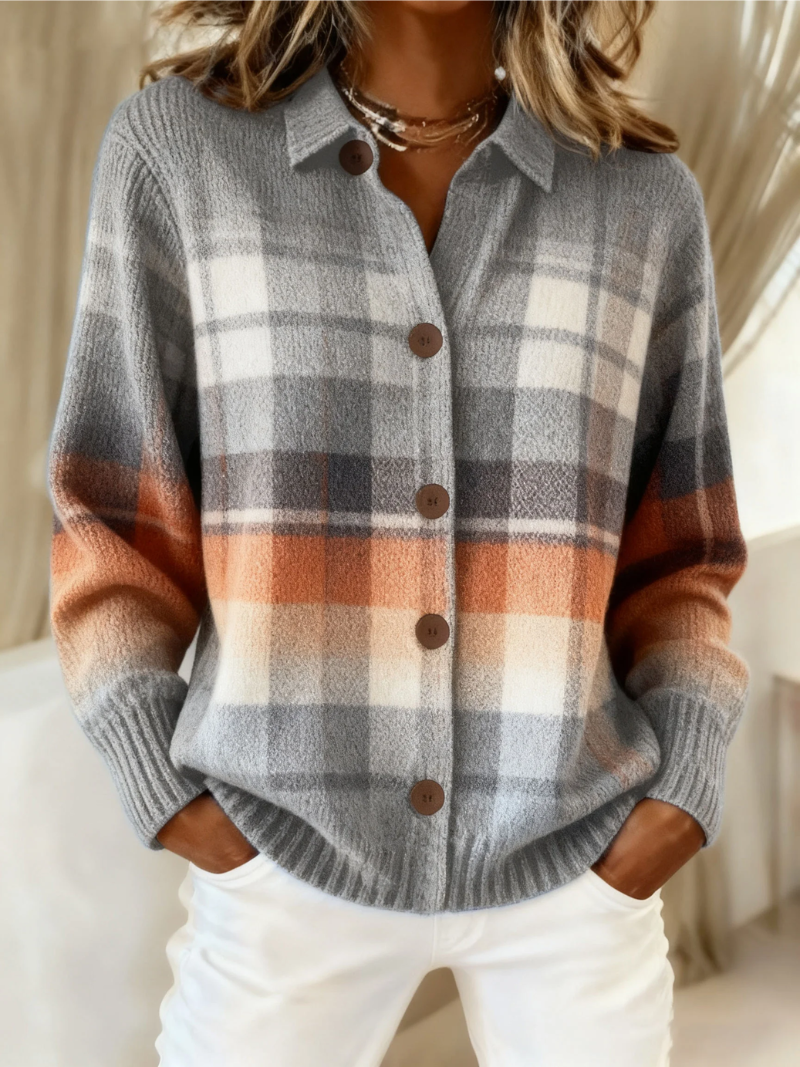 Silvia – Wärmender Ombré-Cardigan mit Karomuster