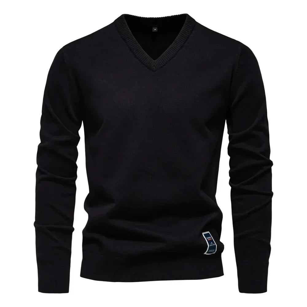 Heinz Strickpullover mit V-Ausschnitt in Schwarz