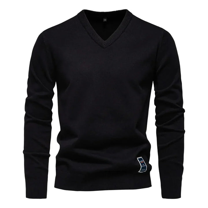 Heinz Strickpullover mit V-Ausschnitt in Schwarz