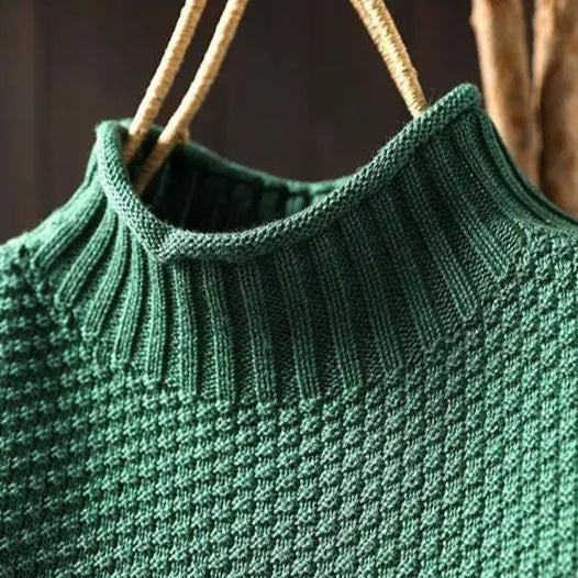 Elisabeth Strickpullover in Grün, Detail des Stehkragens