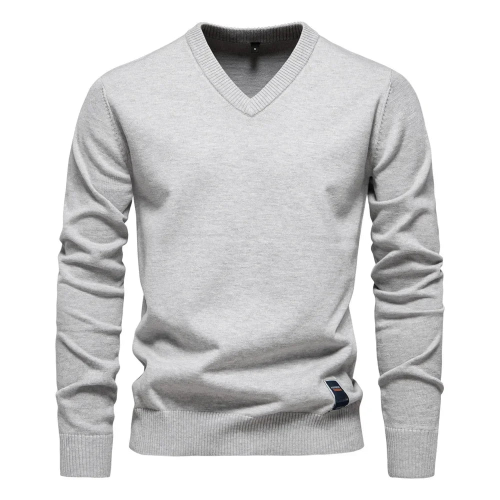 Heinz Strickpullover mit V-Ausschnitt in Hellgrau