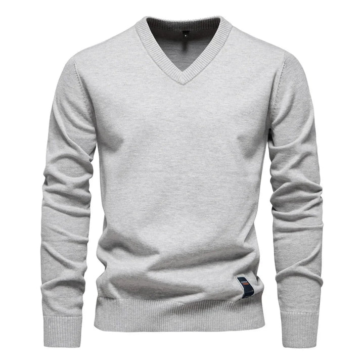 Heinz Strickpullover mit V-Ausschnitt in Hellgrau