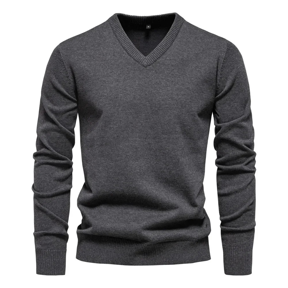 Heinz Strickpullover mit V-Ausschnitt in Dunkelgrau