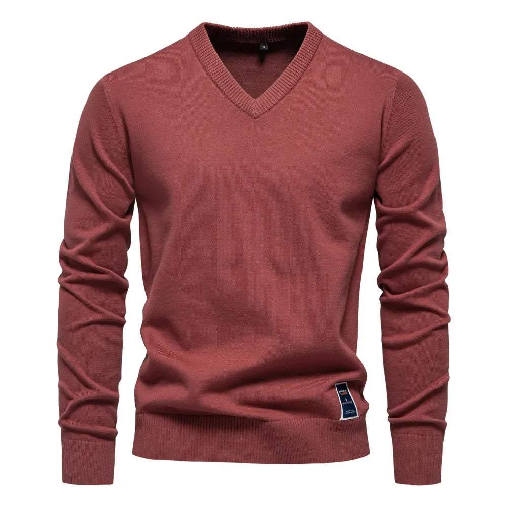 Heinz Strickpullover mit V-Ausschnitt in Rot