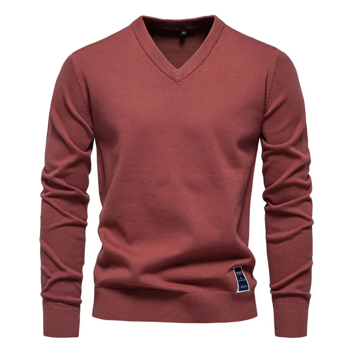 Heinz Strickpullover mit V-Ausschnitt in Rot
