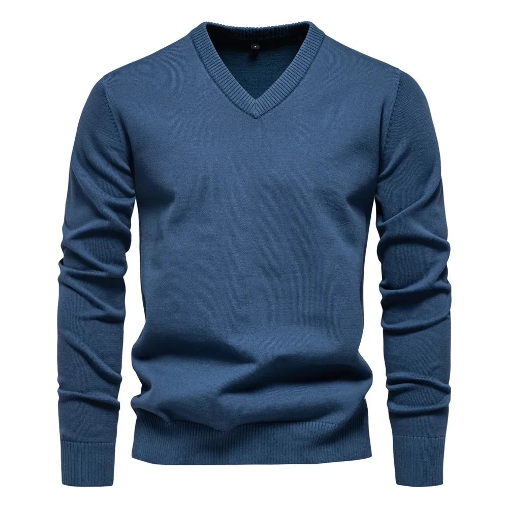 Heinz Strickpullover mit V-Ausschnitt in Blau