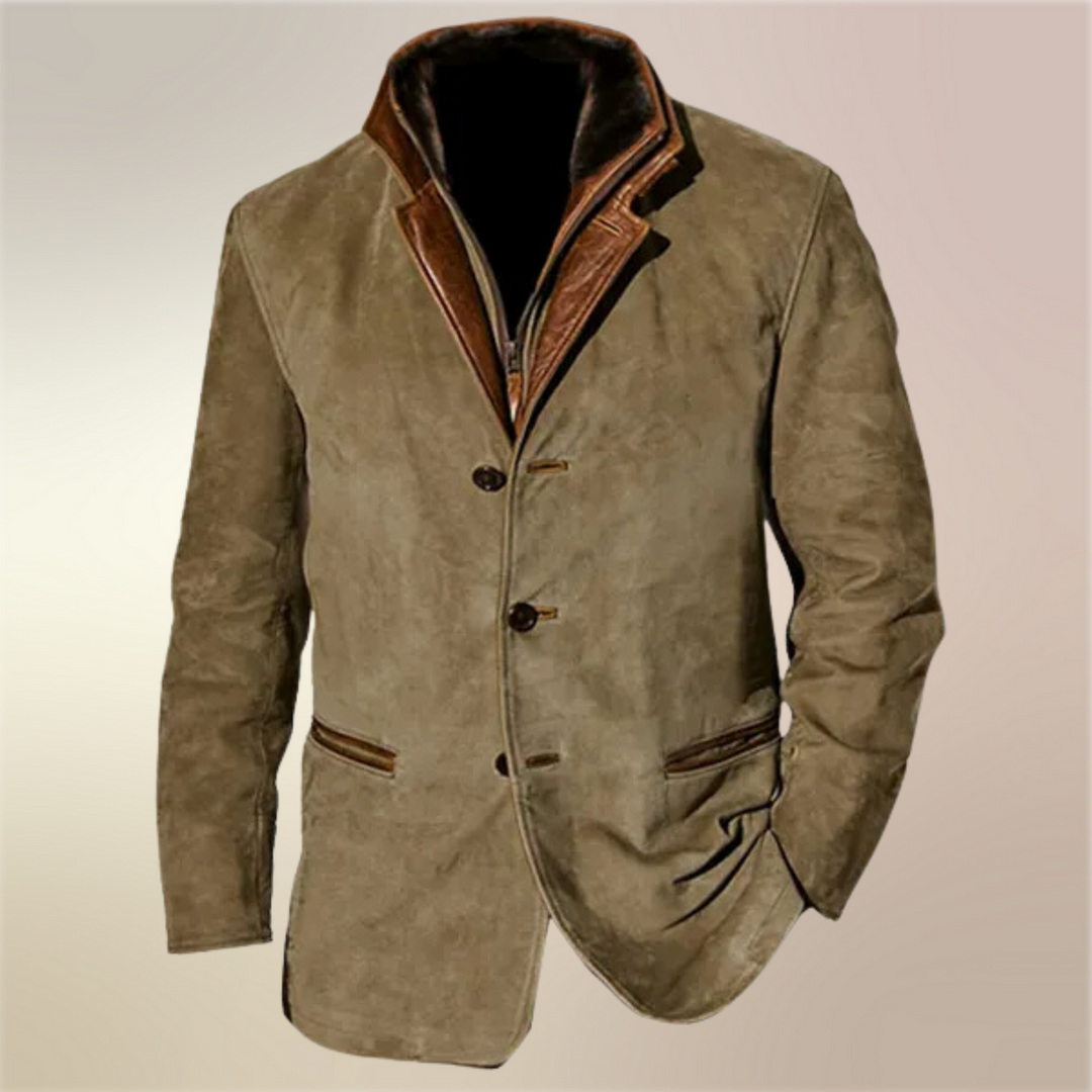 Hans – Elegante Vintage-Jacke in Khaki, Einzelansicht
