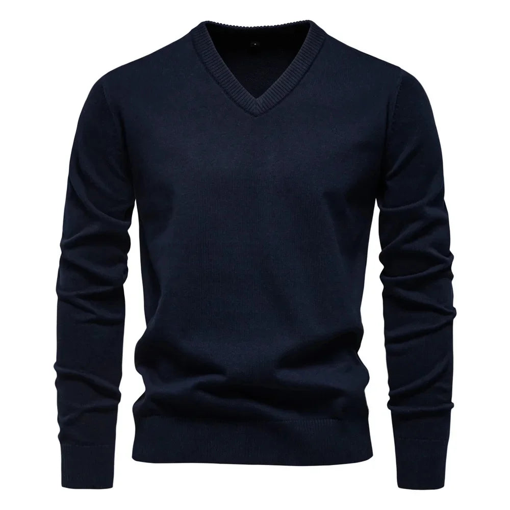 Heinz Strickpullover mit V-Ausschnitt in Marineblau