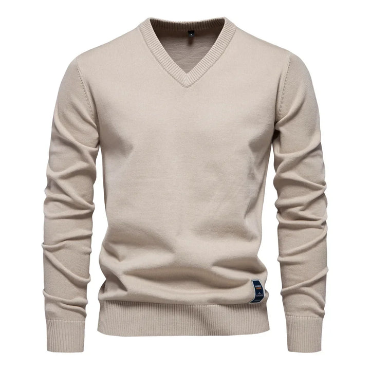 Heinz Strickpullover mit V-Ausschnitt in Beige