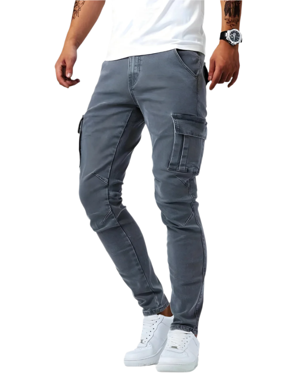 Dominik Cargo Stretch-Hose in Grau, Vorderansicht
