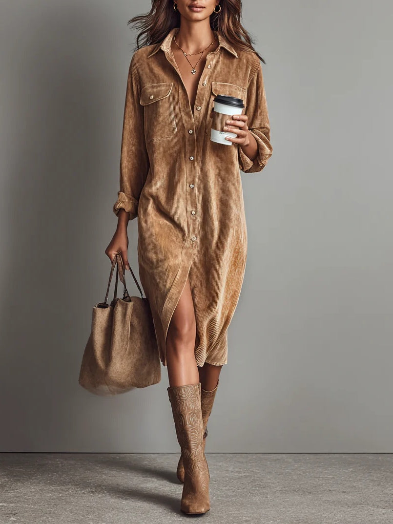 Hannelore Midi-Kleid aus Cord in Braun