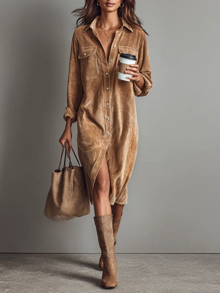 Hannelore Midi-Kleid aus Cord in Braun