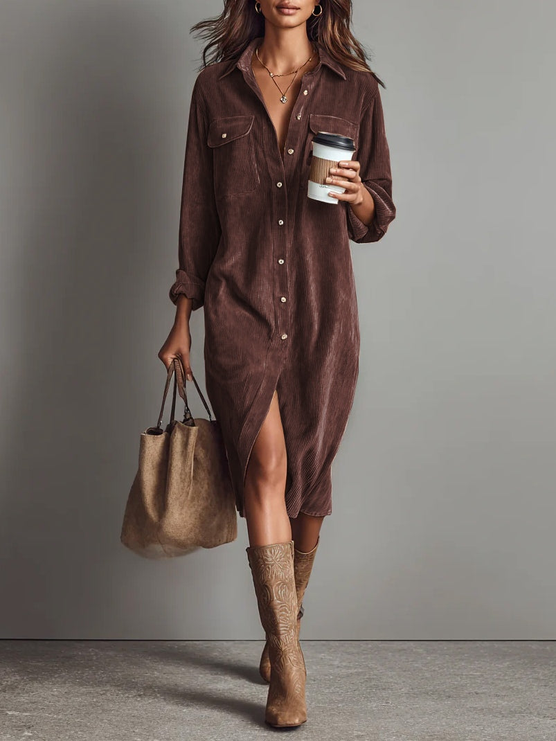 Hannelore Midi-Kleid aus Cord in Weinrot