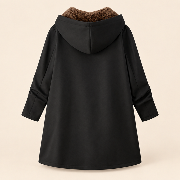Beatrice Kapuzenmantel in Schwarz, Rückansicht