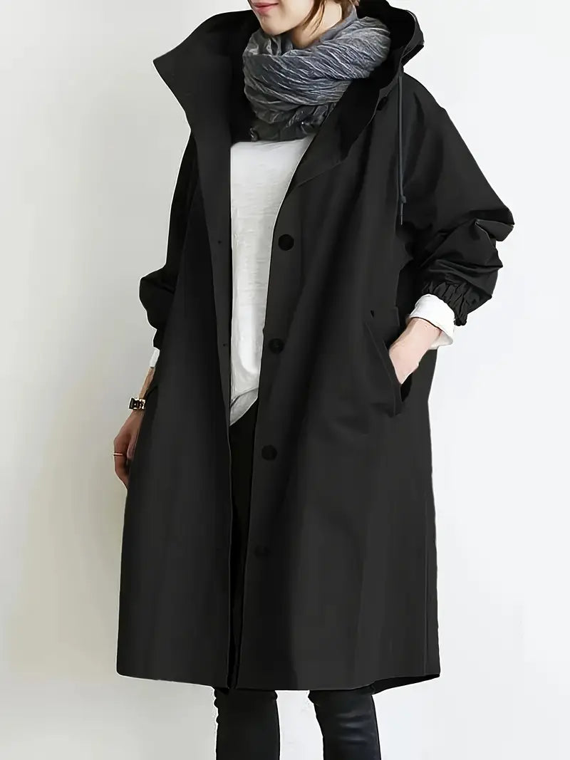 Katharina Oversized Trenchcoat in Schwarz, Vorderansicht