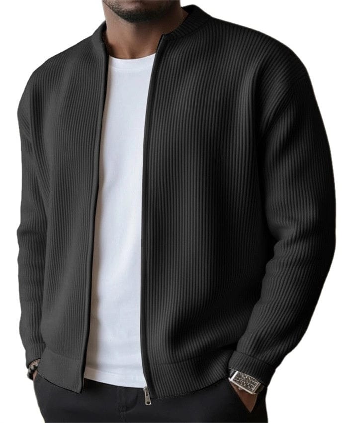 Daniel – Geripptes Zip-Cardigan in Schwarz