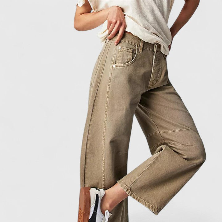 Heidrun Bequeme Weite Hosen in Camel, Detailansicht