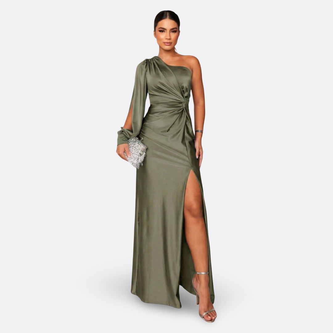 Charlotte – elegantes einärmeliges Kleid in Olivgrün