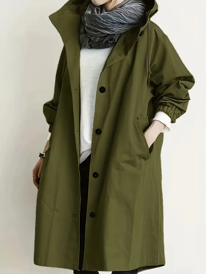 Katharina Oversized Trenchcoat in Armeegrün, Vorderansicht