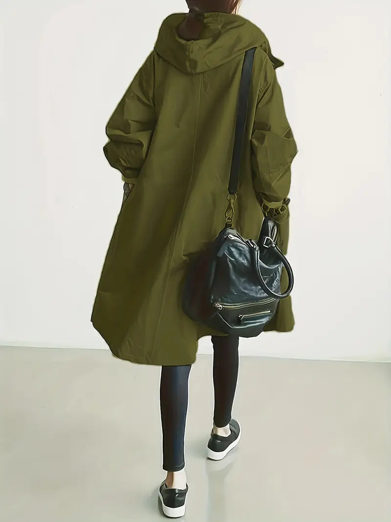 Katharina Oversized Trenchcoat in Armeegrün, Rückansicht