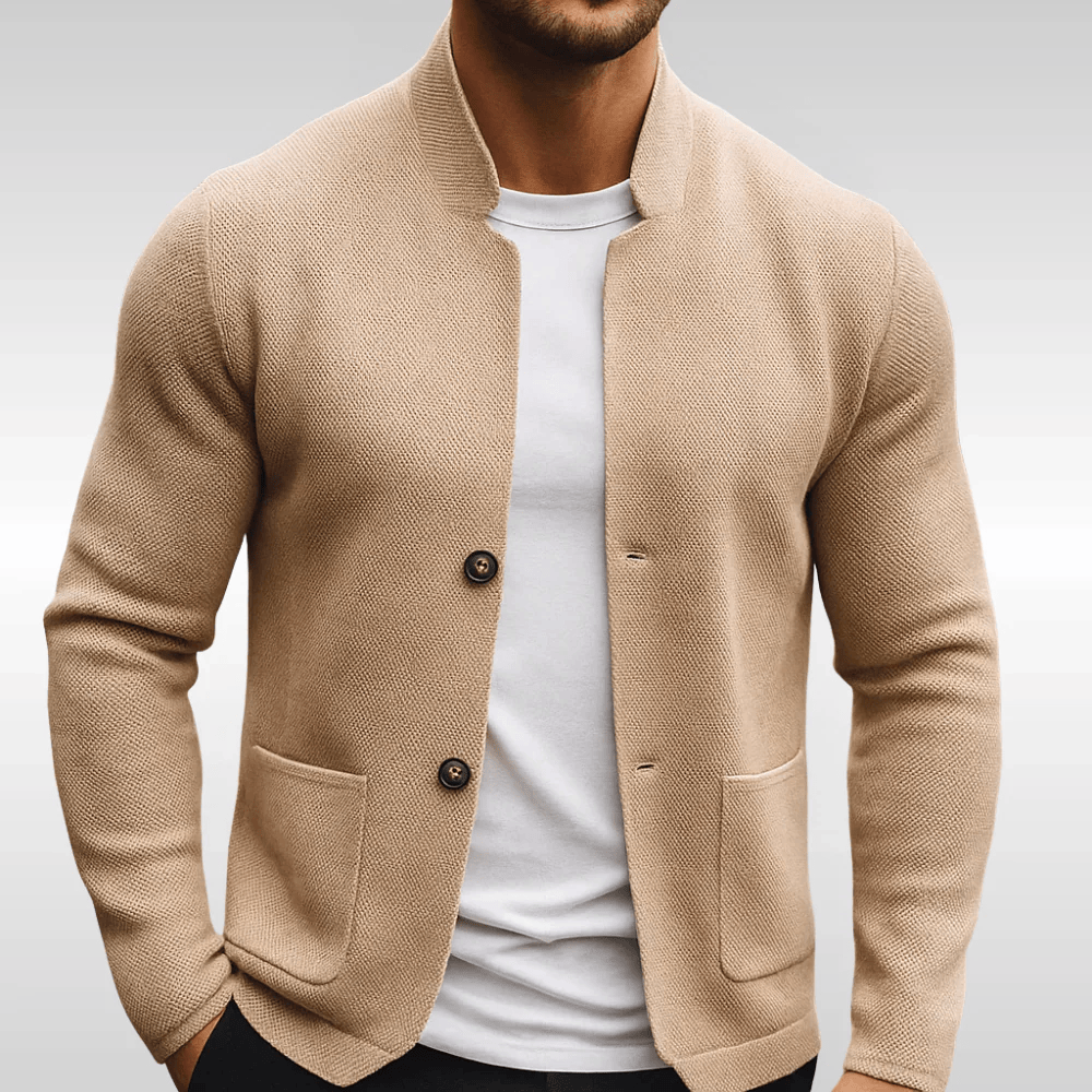Martin Weste aus strukturiertem Strick in Beige, Vorderansicht