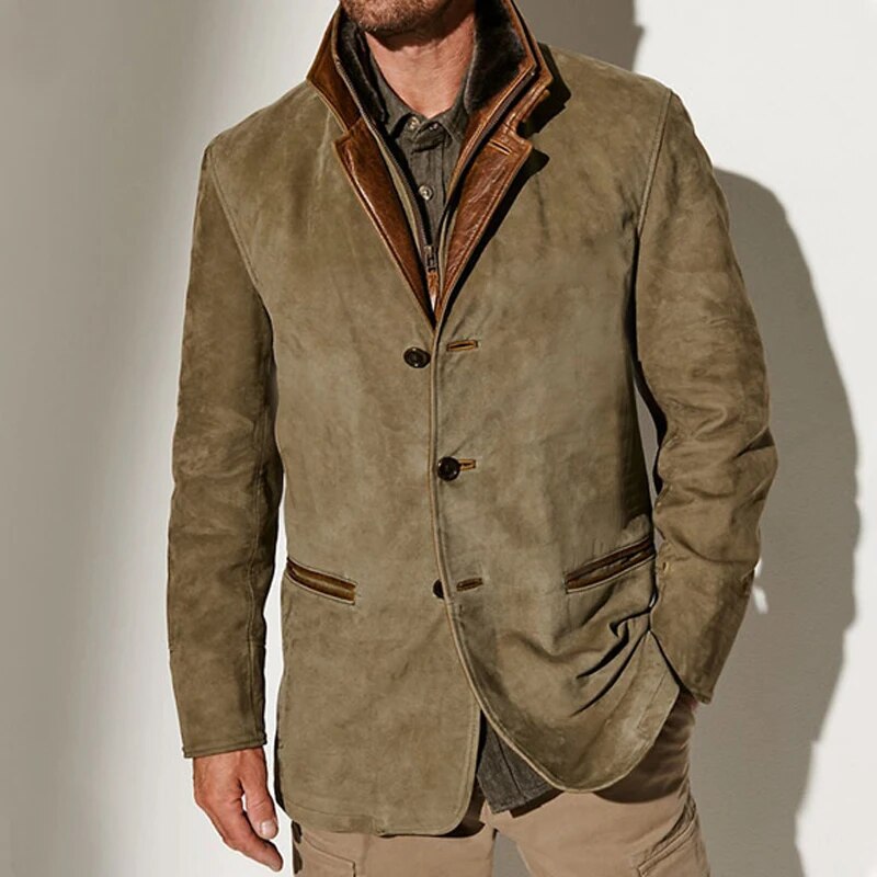 Hans – Elegante Vintage-Jacke in Khaki, Vorderansicht