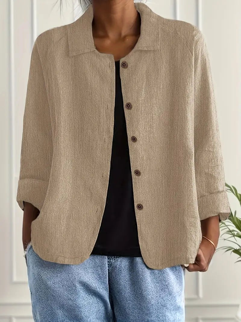 Adelheid - Offenes Hemd in Khaki mit Knitterstruktur